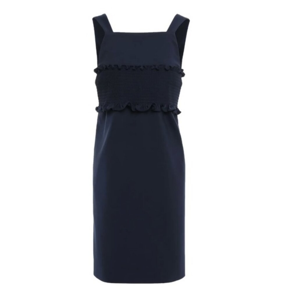 Anthropologie Tibi Ruffle Trimmed Cady Mini Dress Ruched Corset Pinafore Pockets - Picture 2 of 13